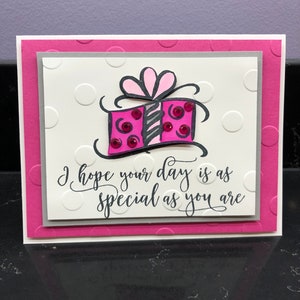 Hot Pink Bling Birthday Present Blank Card