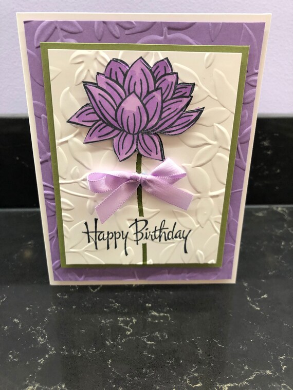 Lavender Lotus Flower Birthday Blank Card | Etsy