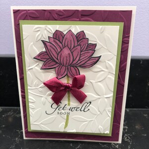 Get Well Soon Raspberry Lotus Flower Blank Card