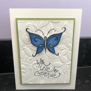 Blue Butterfly With Love & Gratitude Blank Card