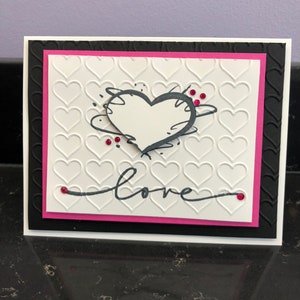 Hot Pink & Black Love heart Blank Card