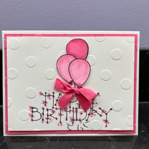Polished Pink Birthday Balloons with Bow Blank Card