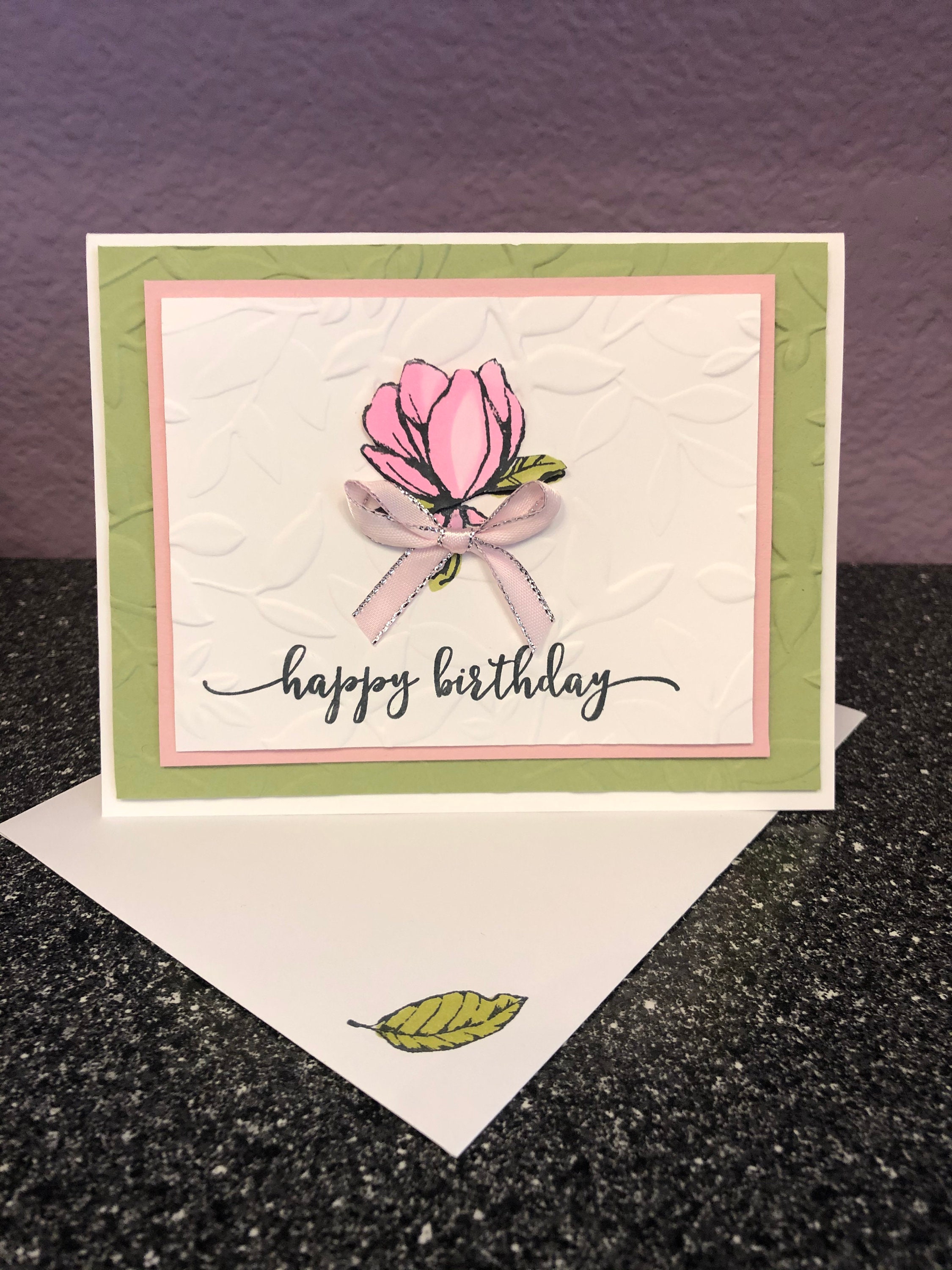 Happy Birthday Light Pink Small Magnolia Blank Card - Etsy