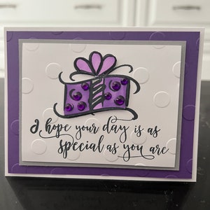 Purple Bling Birthday Present Blank Card