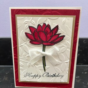 Happy Birthday Red Flower with Bow Blank Card