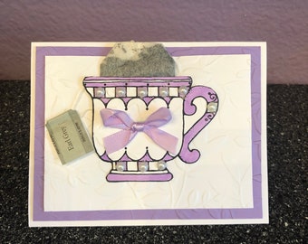 Lavender Teacup Card with Pearls