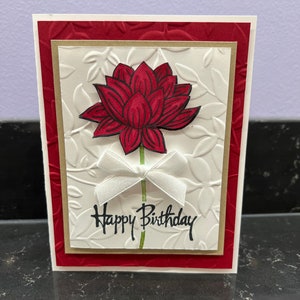 Red Lotus Flower Birthday Blank Card