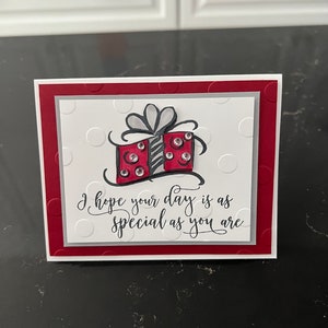 Red Bling Birthday Present Blank Card