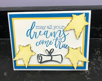 Graduation - May all Your Dreams Come True  Blue & Yellow Congratulations Card