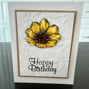 Happy Birthday Yellow Bling Flower Blank Card