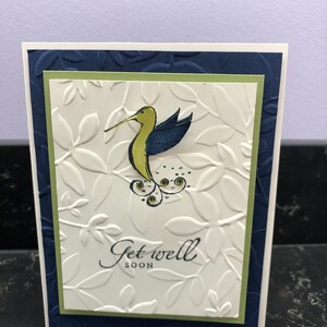Get Well Soon Blue Hummingbird with Bling Blank Card