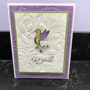 Get Well Soon Lavender Humming Bird with Bling Blank Card