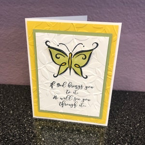 If God Brings you to it, He will see you through it Green Butterfly Card