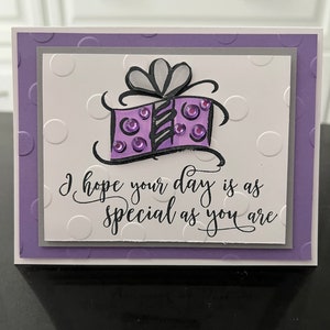 Lavender Bling Birthday Present Blank Card