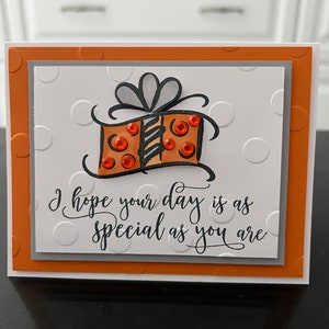 Orange Bling Birthday Present Blank Card