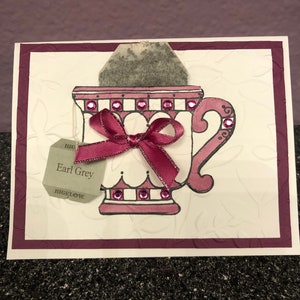Raspberry Teacup Card with Earl Gray tea bag