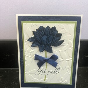 Get Well Soon Dark Navy Lotus Flower Blank Card