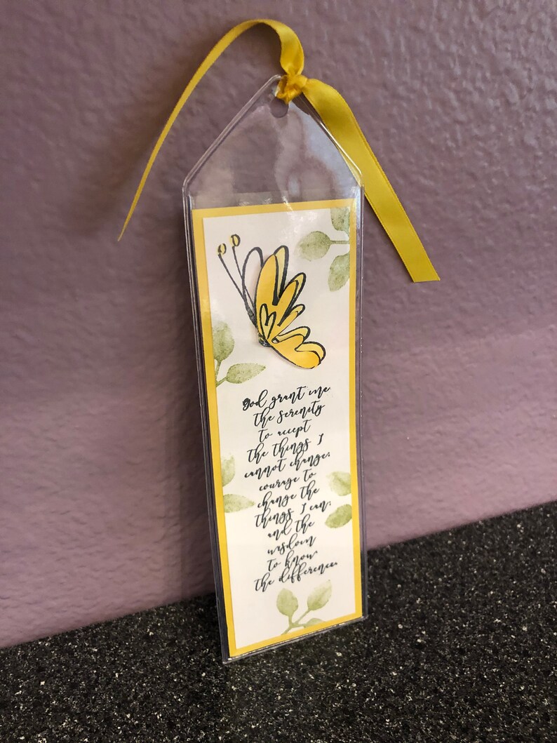 yellow butterfly serenity prayer in cursive bookmark etsy