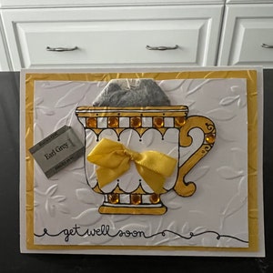 Get Well Yellow Bling Teacup Blank Card