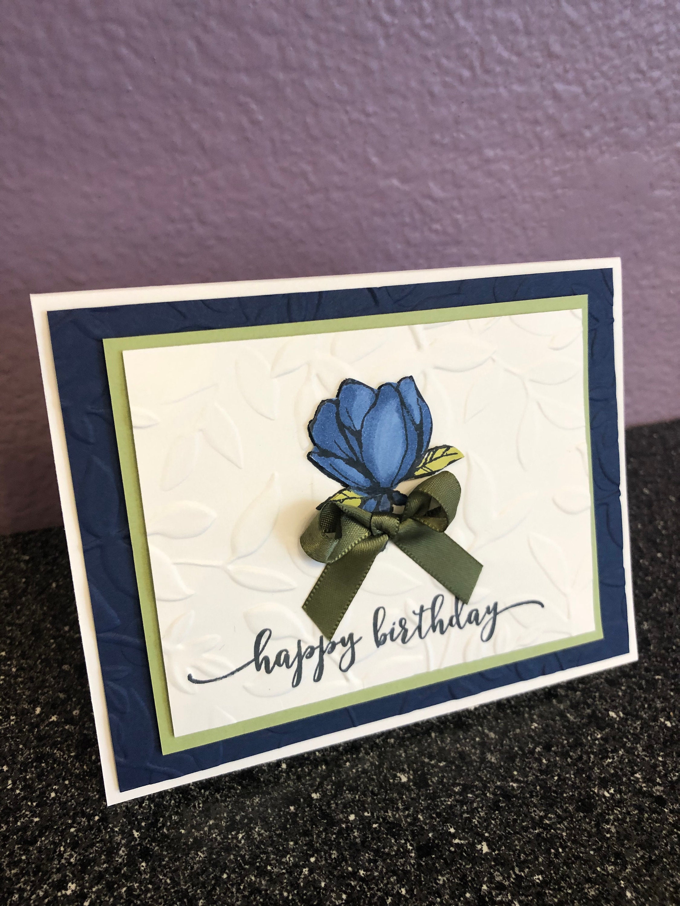 Small Blue Magnolia Birthday Blank Card - Etsy