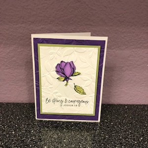 Dark Purple Magnolia Be Strong & Courageous Blank Card
