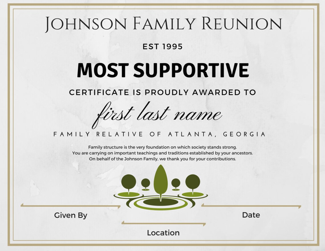 Printable Family Reunion Awards Printable Family Reunion Certificates ...
