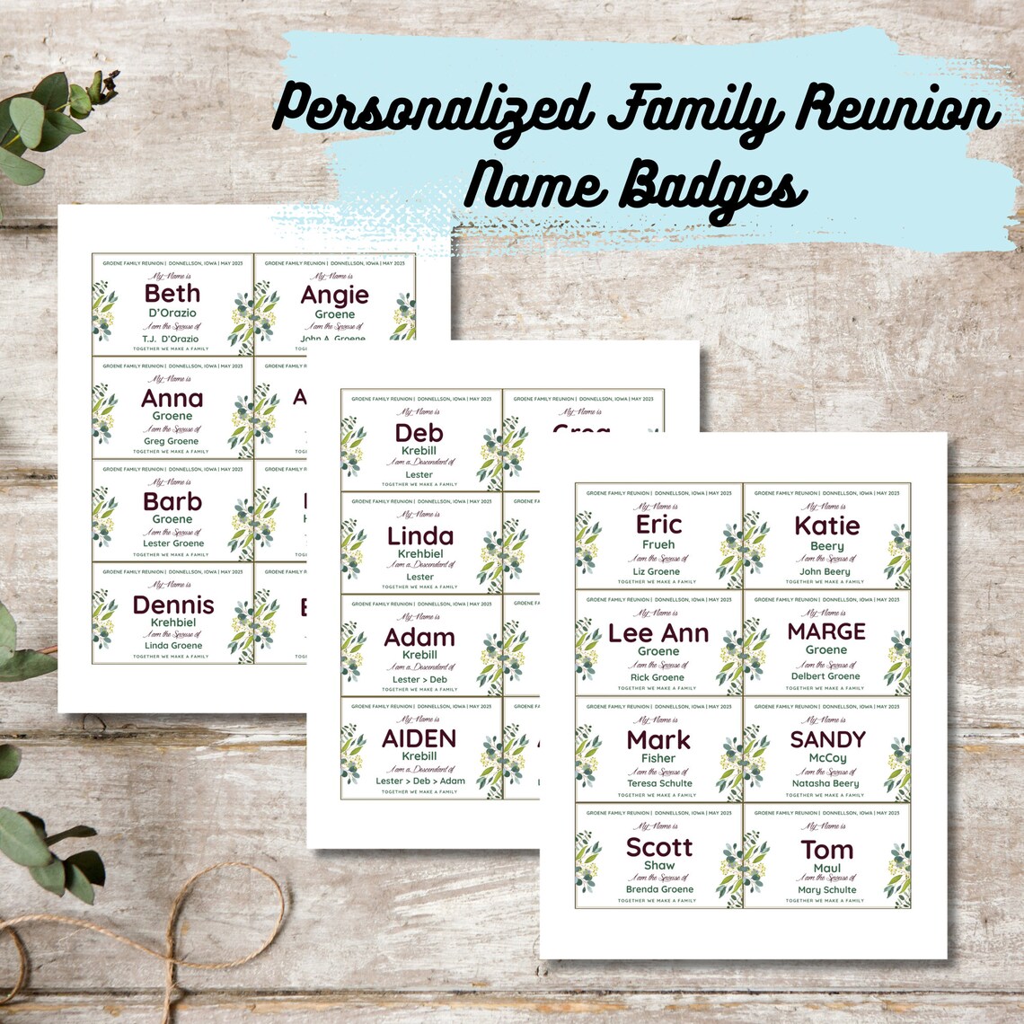 Personalized Family Reunion Name Tags Data Merge Name Tags for Family