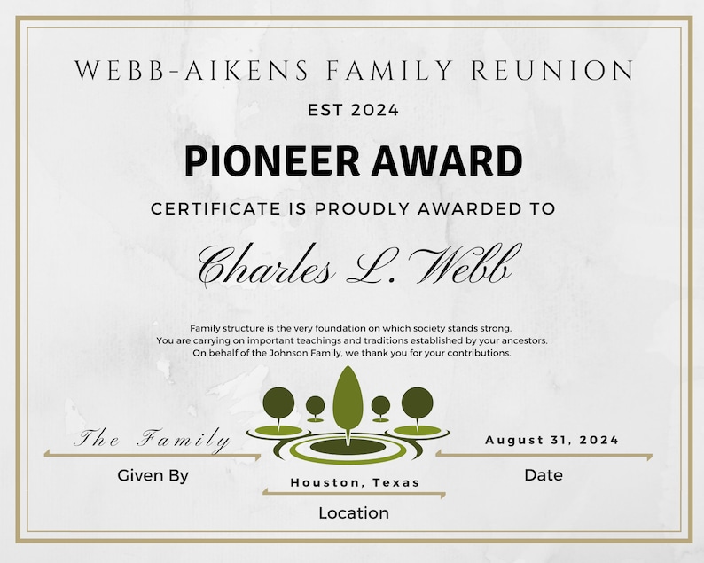 Printable Family Reunion Awards Printable Family Reunion Certificates ...