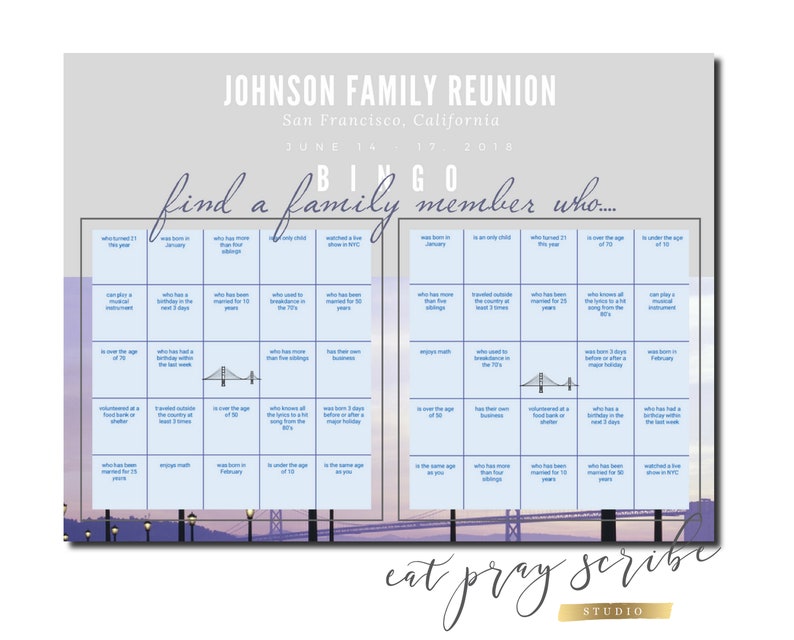 Family Reunion Bingo | Set of 30 Printable Bingo Cards - Etsy