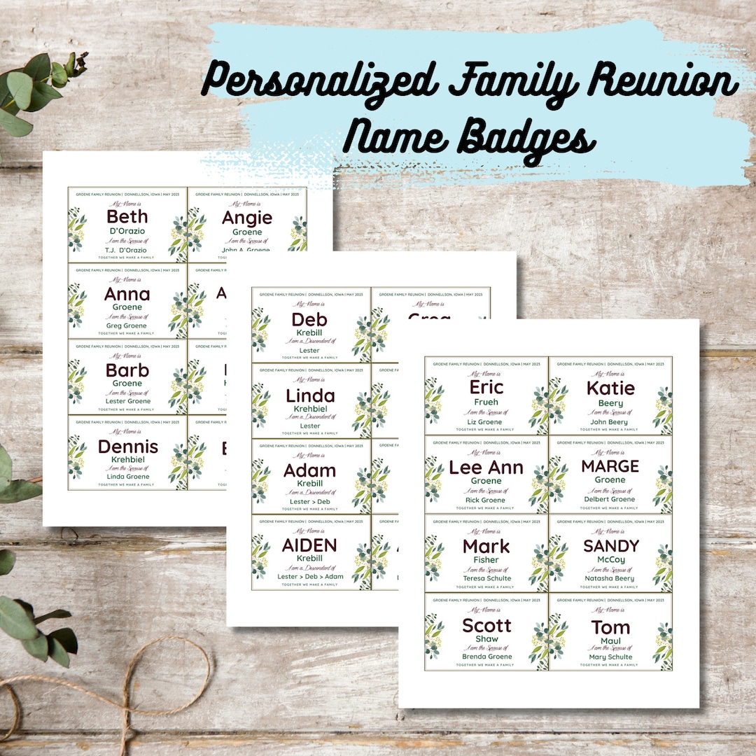 Personalized Family Reunion Name Tags | Data Merge Name Tags for Family ...
