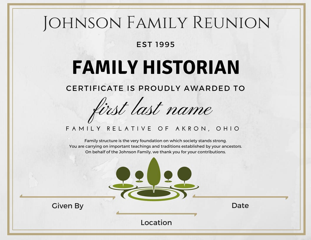Printable Family Reunion Awards Printable Family Reunion Certificates ...
