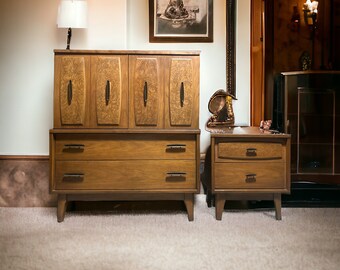 SOLD*******Mid-Century Modern Broyhill Highboy Dresser & Nightstand