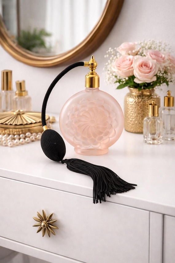 Vintage Pink Frosted Perfume Atomizer
