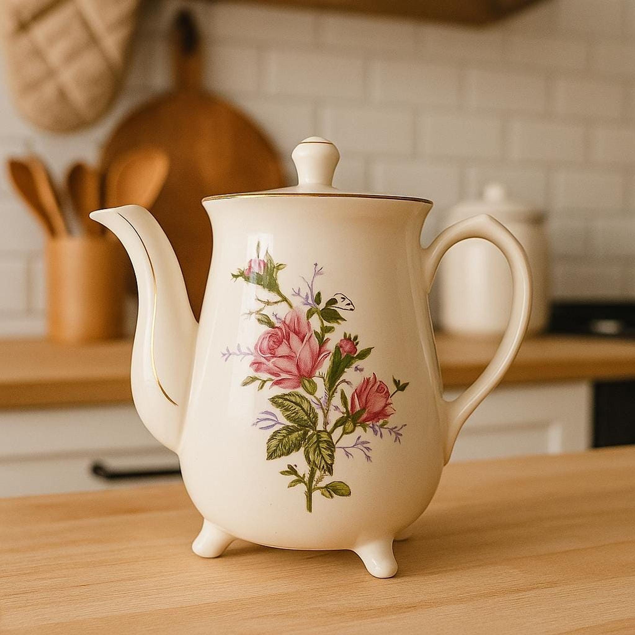 アンティーク　ローズのペイントケトル Vintage Rose Electric Tea Pot - Etsy