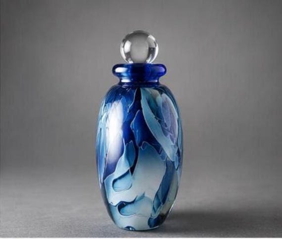 Robert Eickholt Art Glass Perfume Bottle, Blue Studio Vessel with Stopper View 3