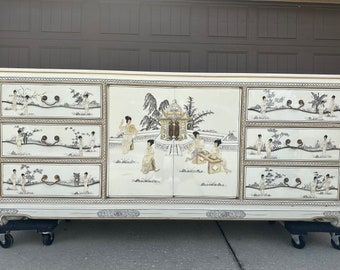 Asian Chinoiserie Vintage Buffet Cabinet/Dresser