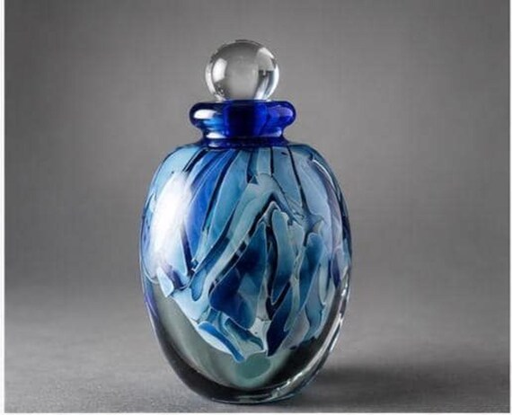 Robert Eickholt Art Glass Perfume Bottle, Blue Studio Vessel with Stopper View 2