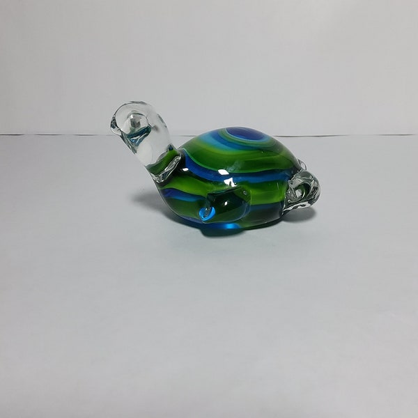 Vintage Lefton Seal Art Glass Blue Green Blown Art Glass Turtle/Tortoise Figurine Paperweight