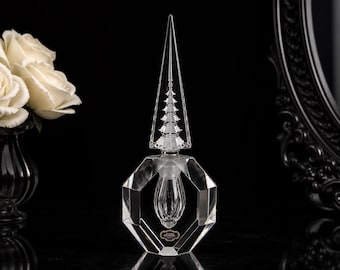 Vintage Crystal Perfume Bottle Obelisk Stopper Cut Glass Vanity  Geometric Decanter Boudoir Decor Collectible Gift