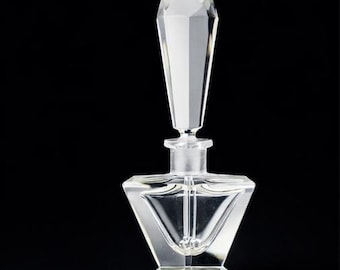 Art Deco Crystal Perfume Bottle with Dauber Stopper, Faceted Glass Vanity Bottle, Vintage Czech Style Dressing Table Decor