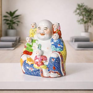 Porcelain Laughing Buddha With Babies - Etsy