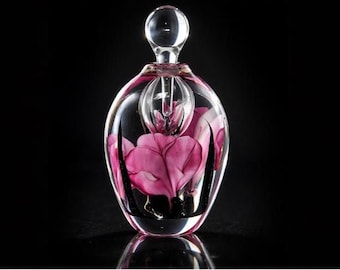 Vintage Art Glass Perfume Bottle Pink Floral Murano Style Controlled Bubble Stopper