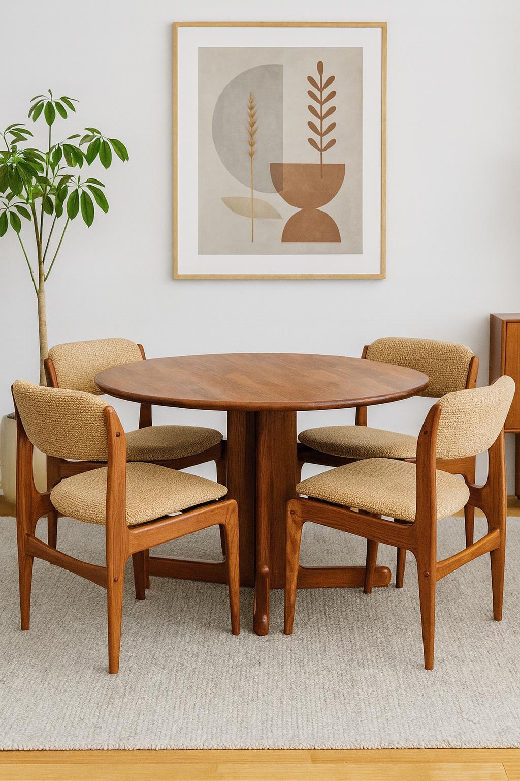 Mid-century Modern Benny Linden Teak Dining Chairs & Round Teak