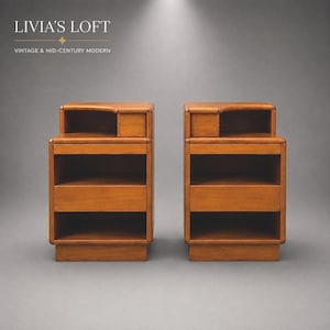 MCM Nightstand Set of 2, Vintage Danish Teak Bedside Tables with Pull-Out Trays