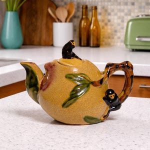 Vintage Monkey Climbing Ceramic Teapot  Crackle Glaze Jungle Theme,