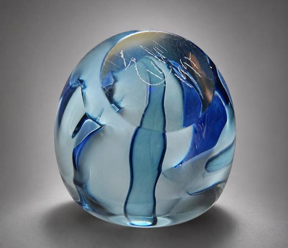 Robert Eickholt Art Glass Perfume Bottle, Blue Studio Vessel with Stopper View 5