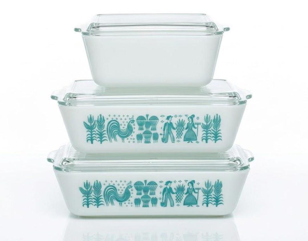 Vintage Pyrex Butterprint Set 502 & 503 Turquoise Amish Mixing Bowls ...