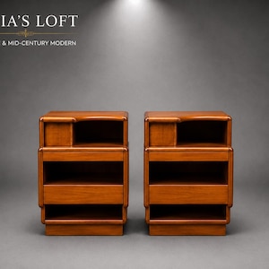 MCM Nightstand Pair, Danish Modern Teak End Tables with Pull-Out Trays