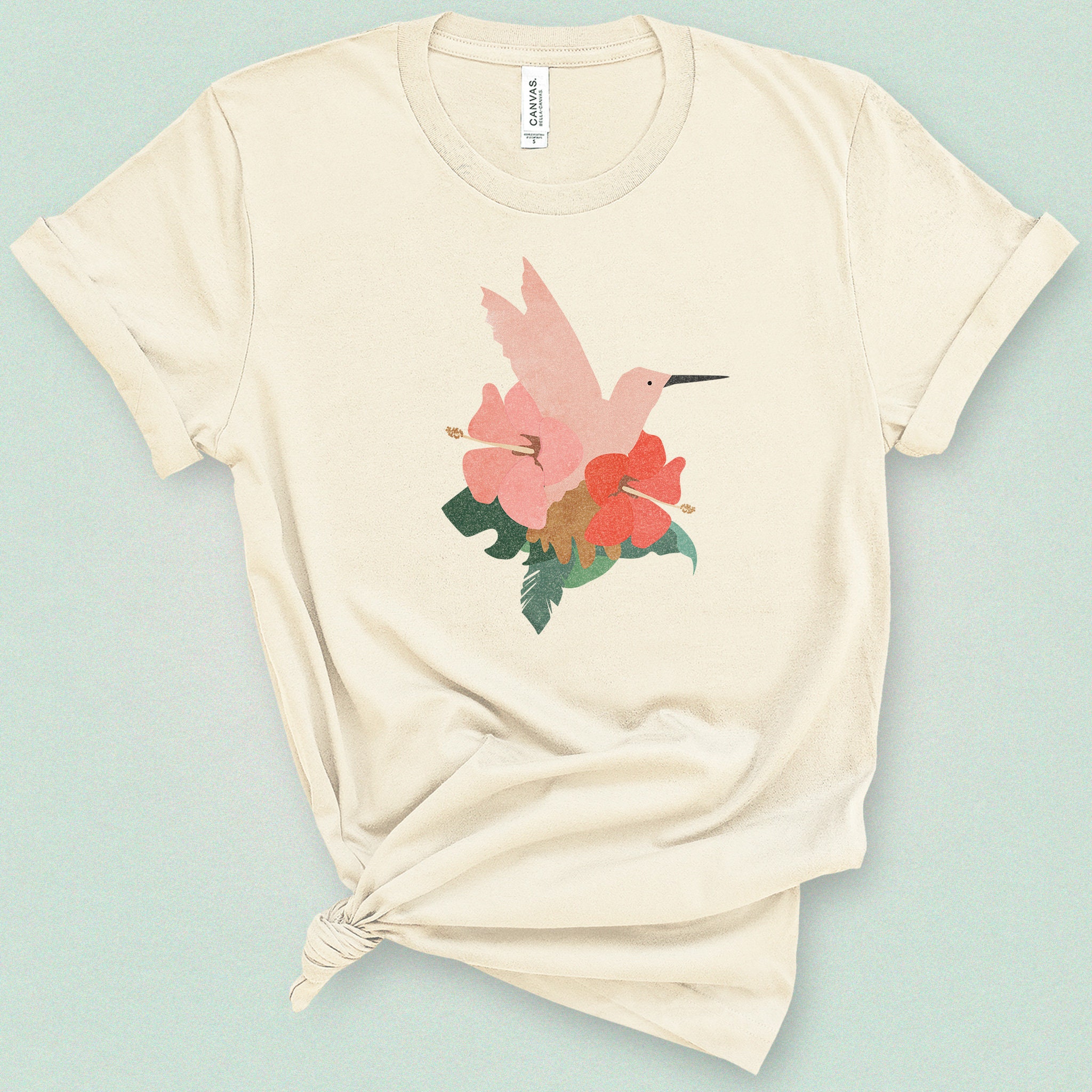 トロピカルハミングバードシャツ：鮮やかな花柄グラフィックTシャツ 