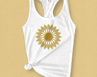 Art Deco Sunflower Tank Top for Women, Yellow Sunflower Graphic Tank Top, Sunflower Gifts for Her, Minimalist Graphic Tank Top